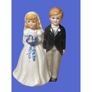 Vintage Porcelain Bride Groom Bell, Cake Topper Wedding Dress Tux